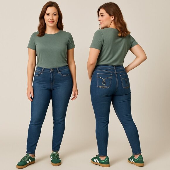 ✨CALVIN KLEIN Women’s Mid Rise Skinny Jeans Size 14 👖✨💃 Dark Wash - Picture 4 of 14